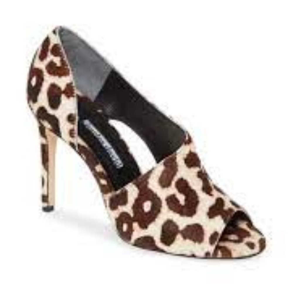 New Charles David Leopard Calf Hair Congress‎ Cutout Peep Toe Pump heels 5
